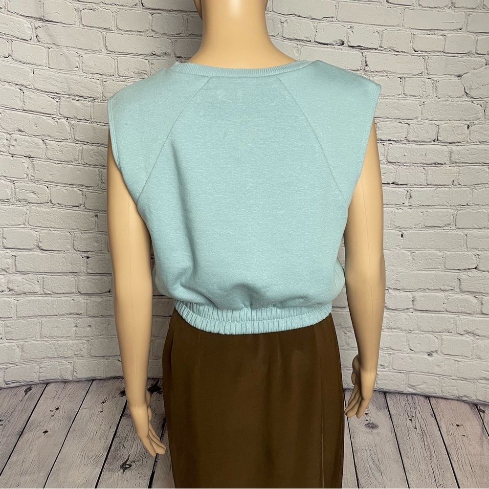 NWT New Zara Cropped Baby Blue Sleeveless Sweatshirt Size M - Picture 3 of 11